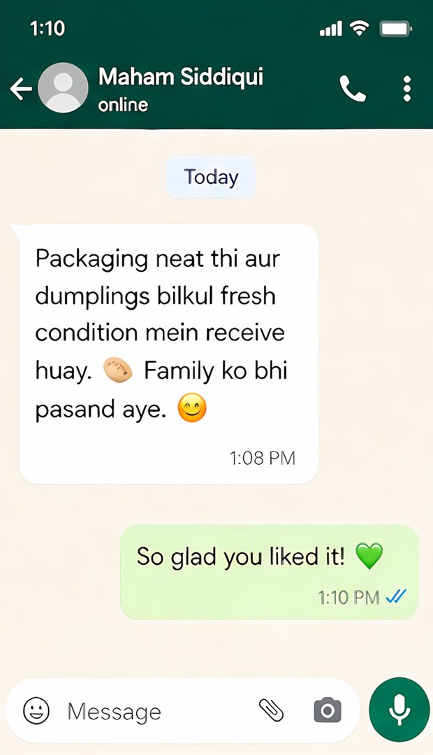 WhatsApp feedback screenshot from a happy REO BITES customer