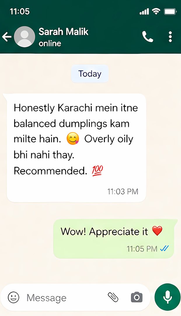 WhatsApp feedback screenshot from a happy REO BITES customer